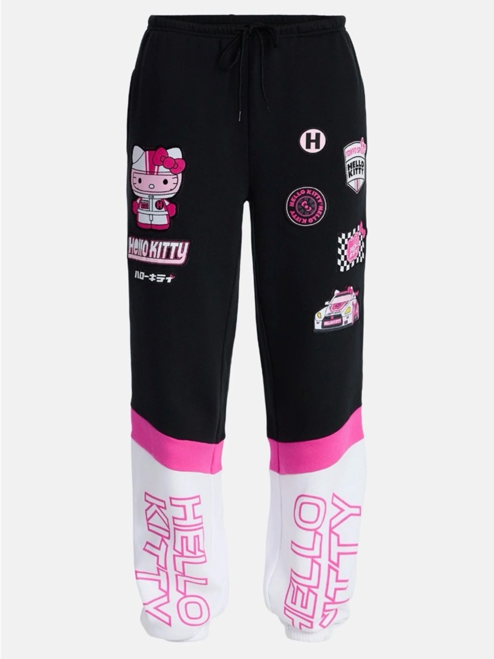 Hello Kitty Racing Jogger Pants Black Pink NWT Women’s Medium - Picture 2 of 9